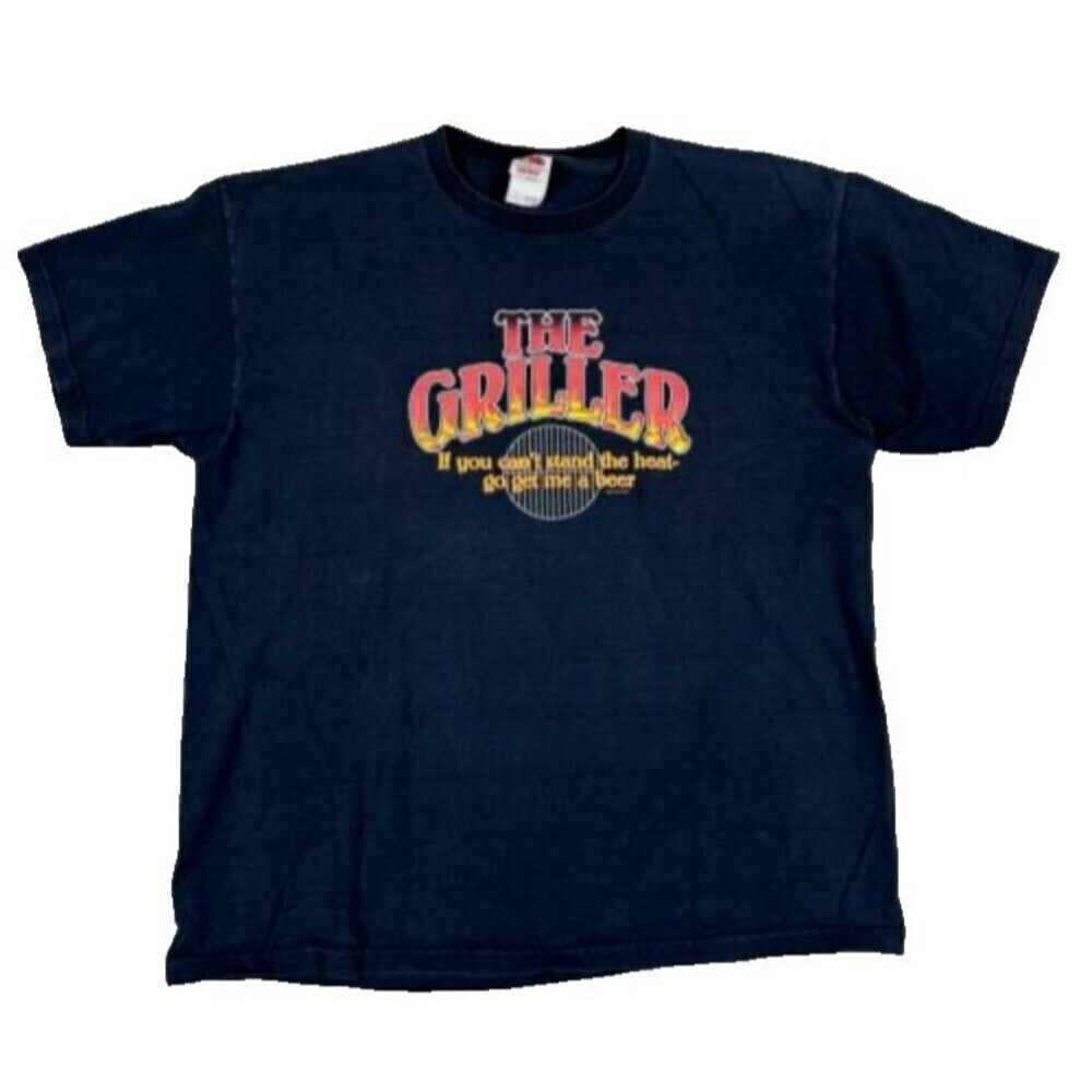 Fruit Of The Loom Heavy Cotton 00's Y2K Griller Tee-Shirt Get Me A Beer XXL